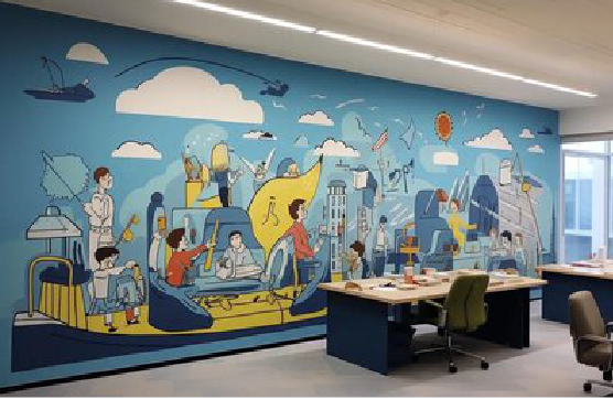 红河办公室墙绘的特点。